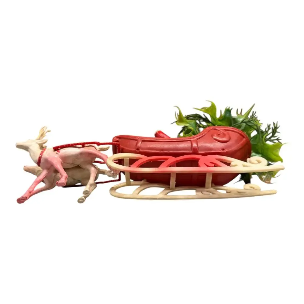 Vintage Tabletop Blow Mold Santa Sleigh with Reindeer Christmas Decor